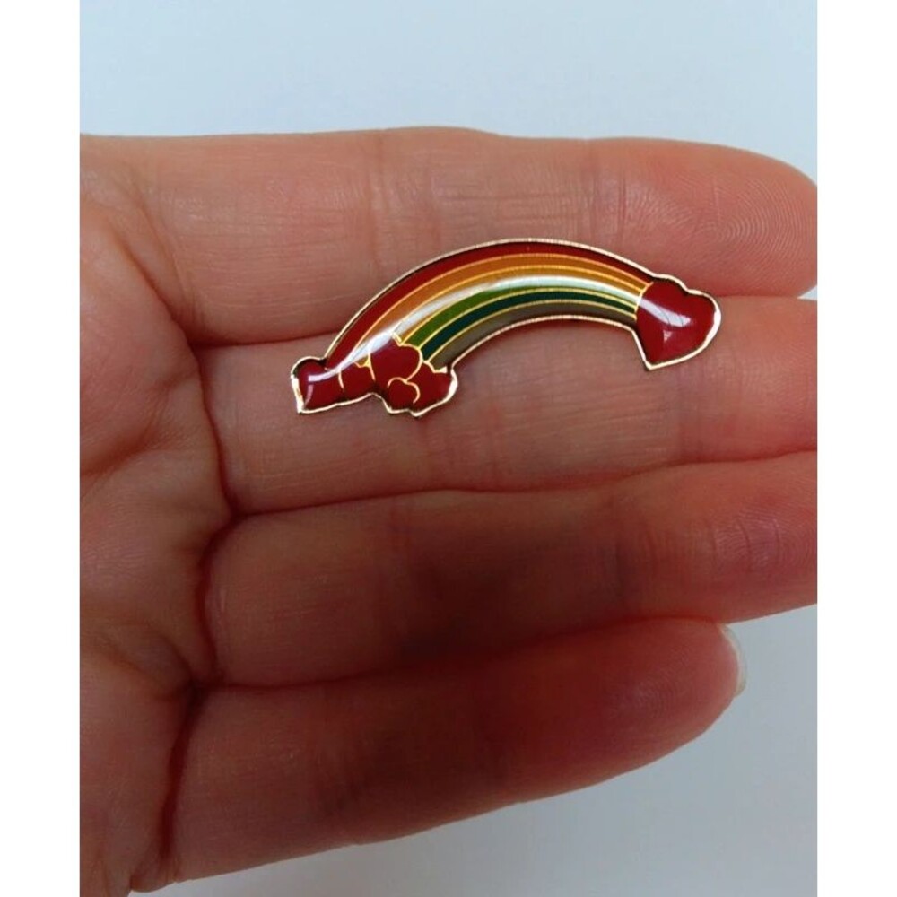 Vintage Goldtone Rainbow & Hearts Brooch Pin